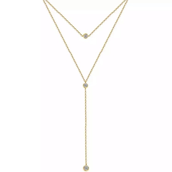 New! Double Crystal Drop Necklace - Picture 2 of 7